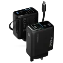 محول Powerology 70W TFT مع كابل Type-C قابل للسحب - أسود