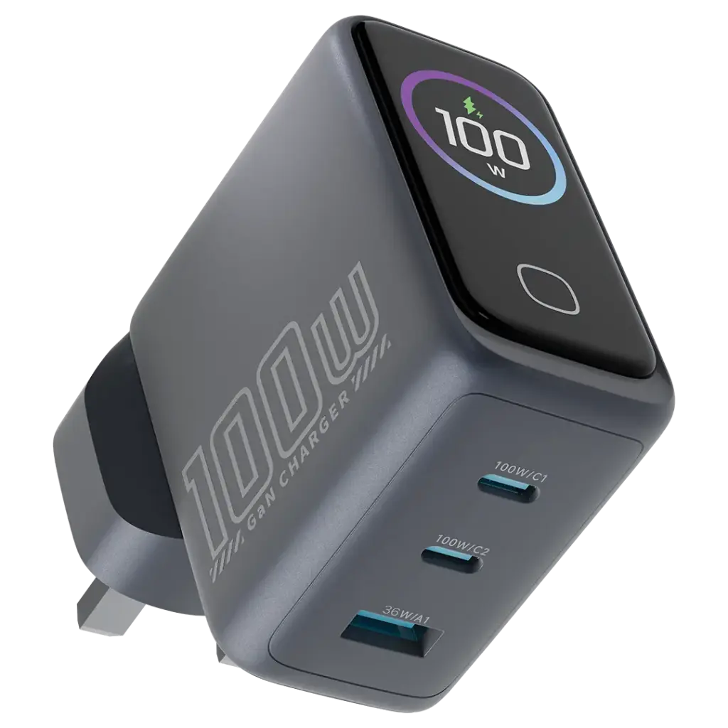 شاحن حائطي Powerology Voltflow 100W AVS GaN - رمادي