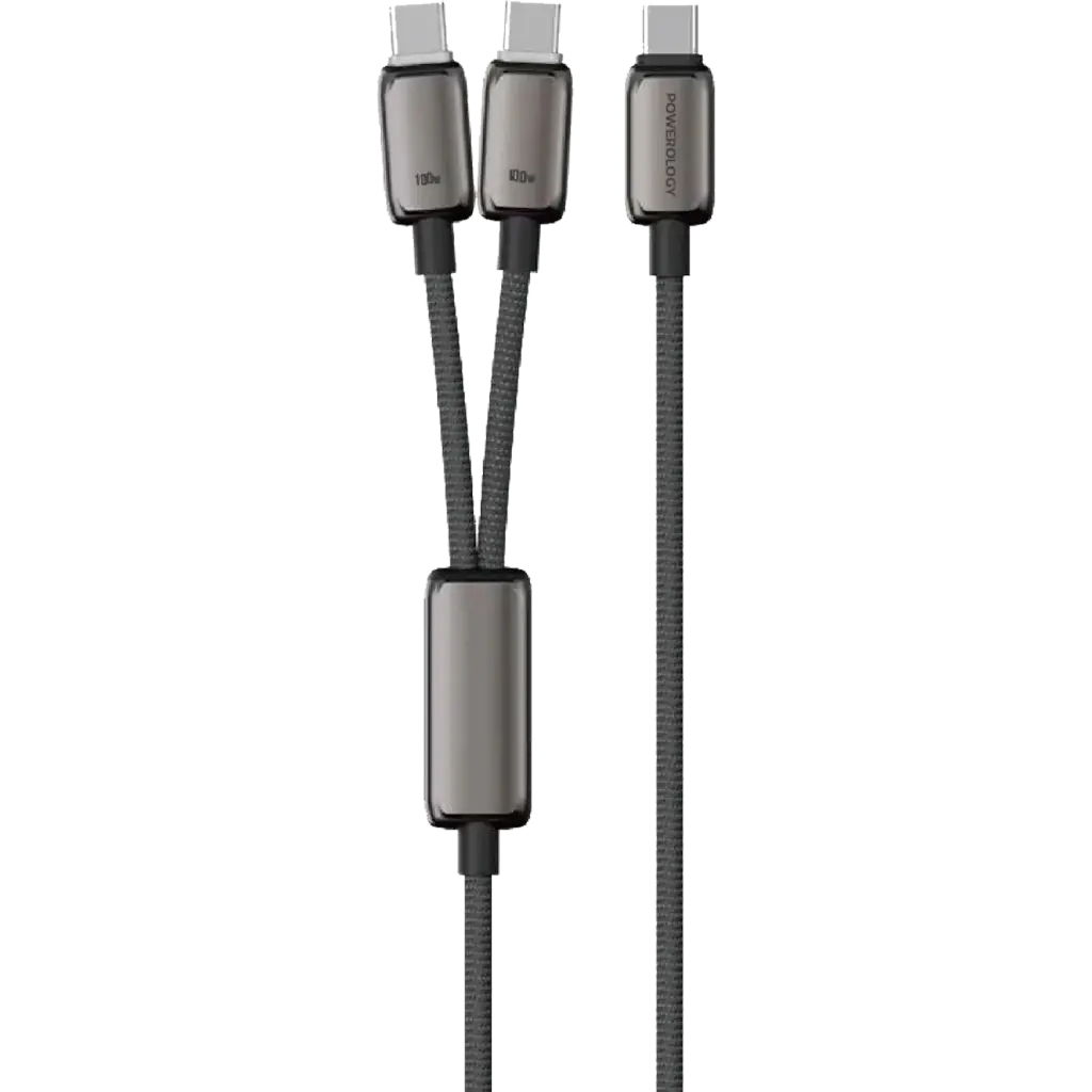 Powerology Zinco Series 2-In-1 Dual USB-C Cable - Dark Gray