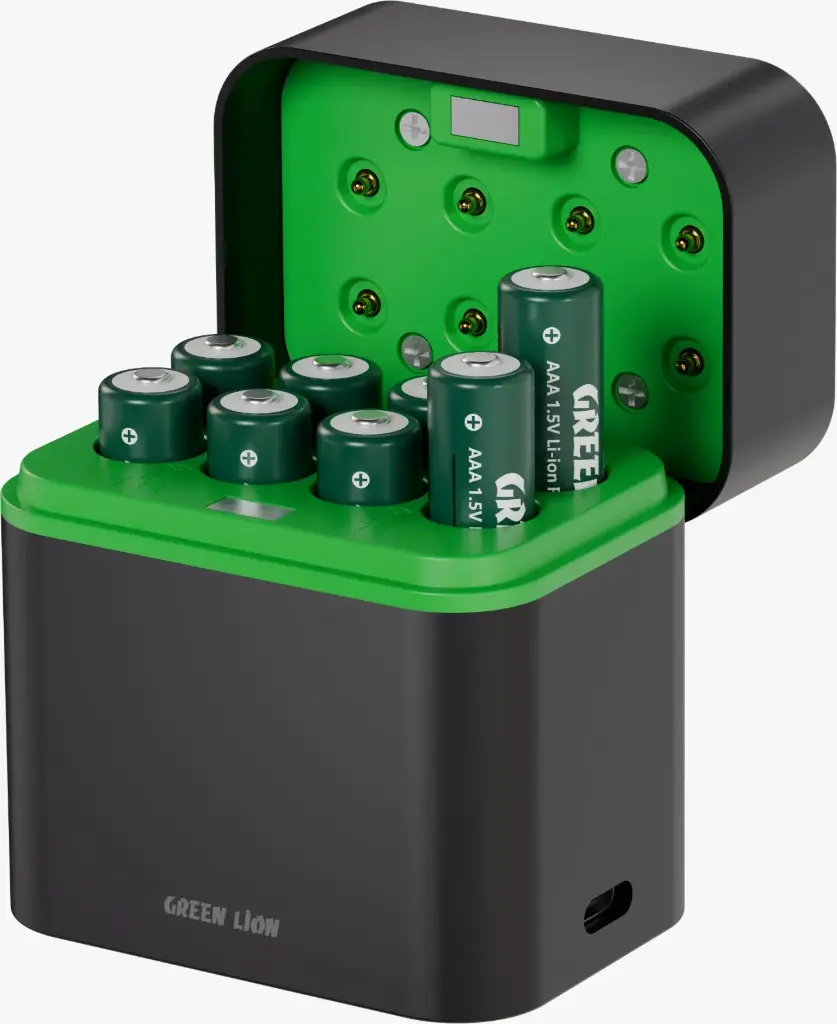 Green Lion RECHARGEABLE 8*AAA Battery Dock USB-C - Black