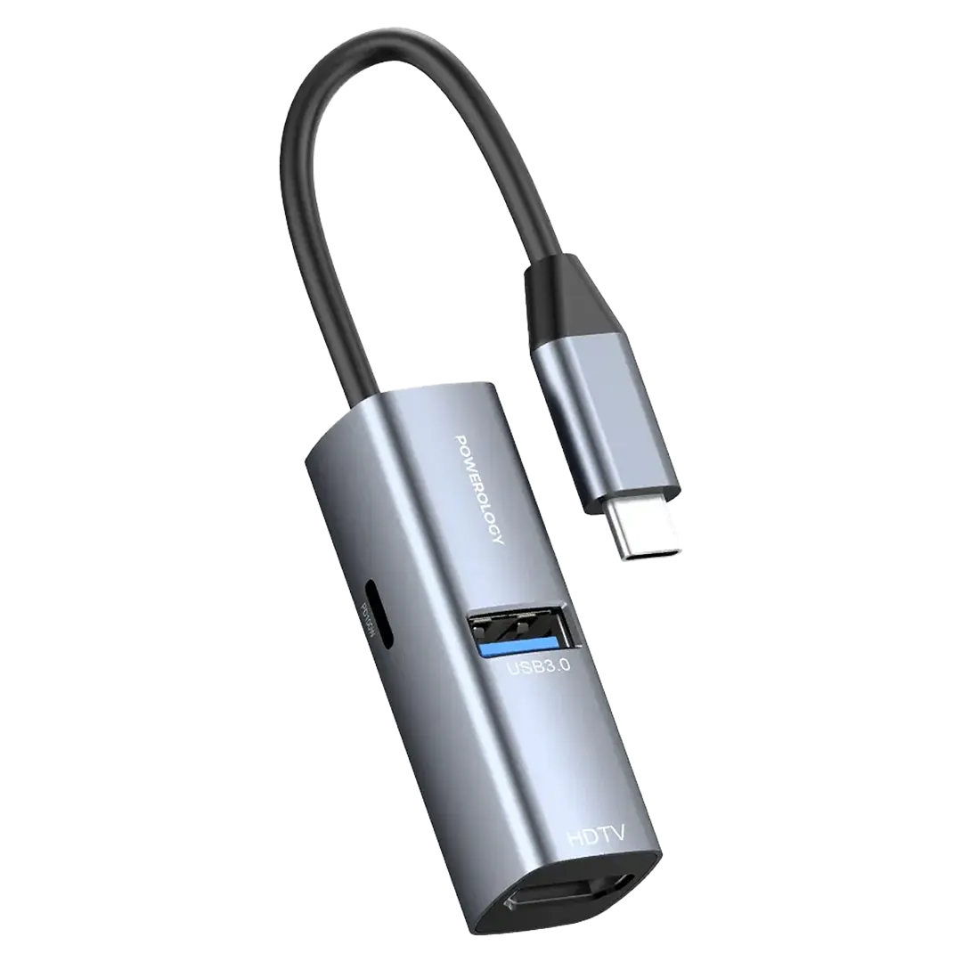 Powerology Aluminum Mini USB-C Hub - Black