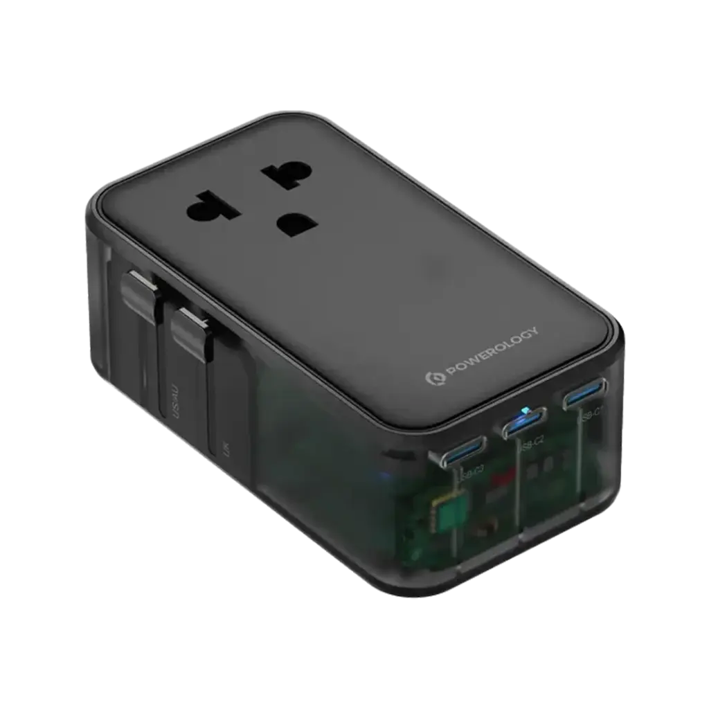 Powerology Marco Polo Ultra-Slim GaN III Travel Adapter - Black