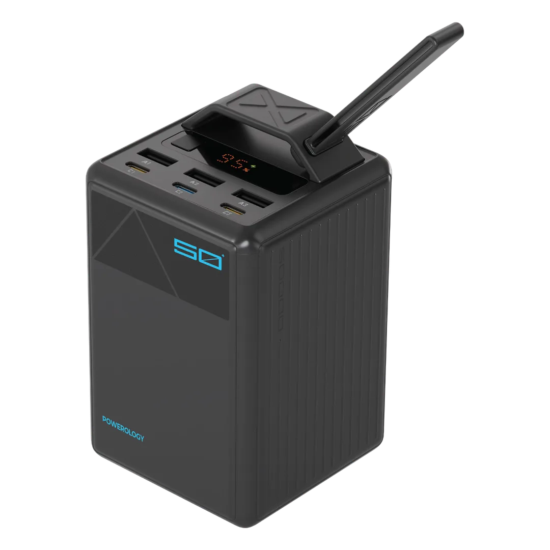 باورولوجي فيجور بنك طاقة متعدد المنافذ 50000mAh واط - أسود