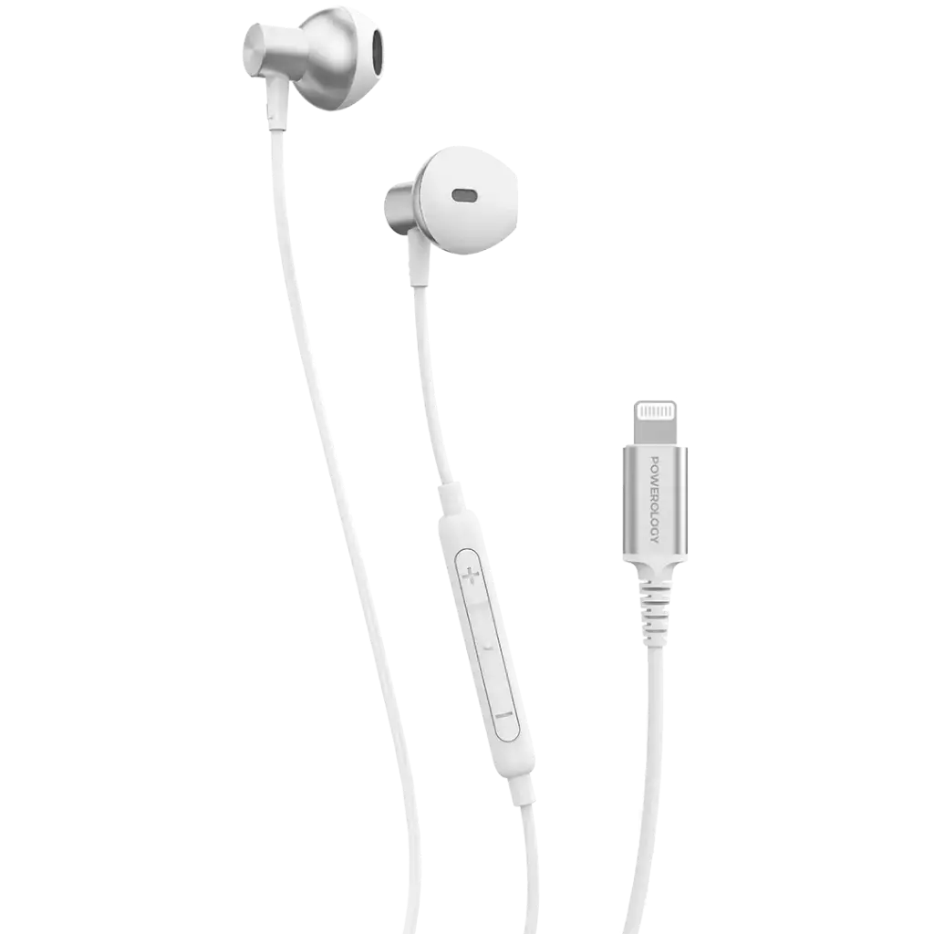 Powerology Lightning Stereo Earphones for iPhone and iPad - White