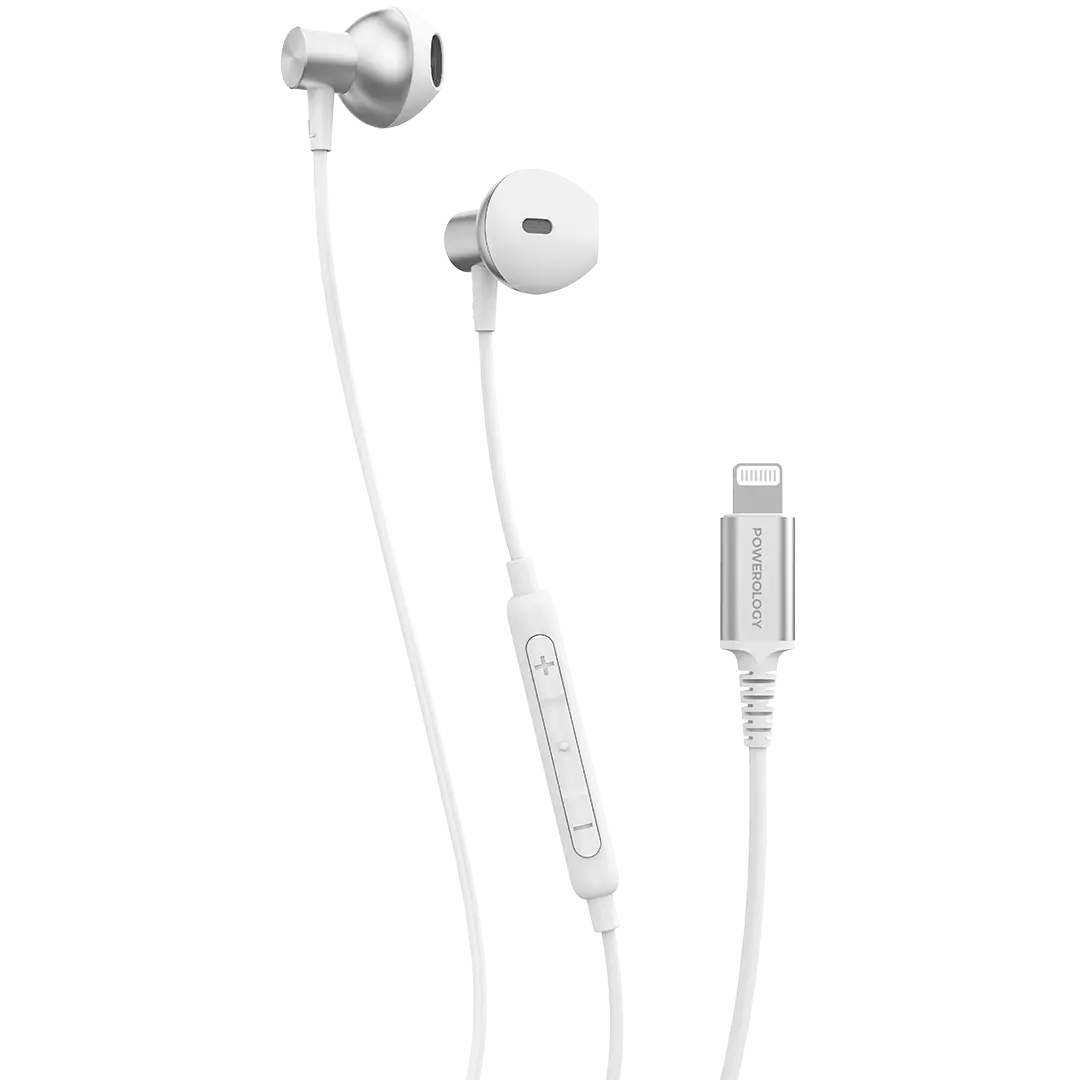 Powerology Lightning Stereo Earphones for iPhone and iPad - White