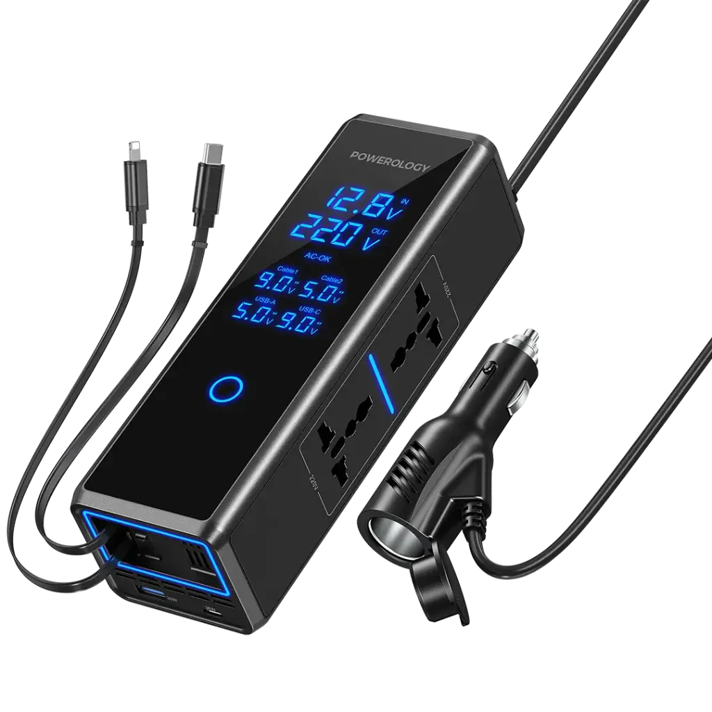 Powerology 300W x2 AC Socket Car Power Inverter - Black