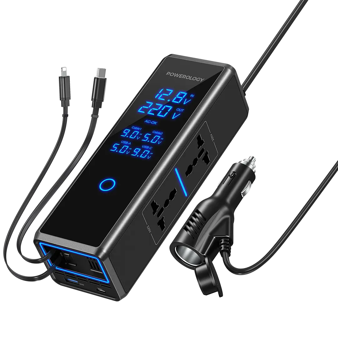 Powerology 300W x2 AC Socket Car Power Inverter - Black