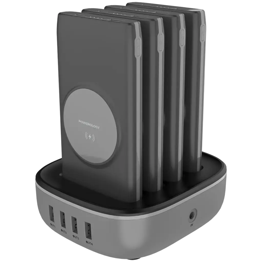 Powerology 4 in 1 Power Bank Station with Built-in Lightning And Type-C Cable