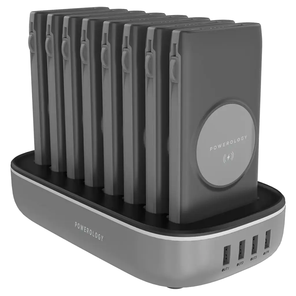 Powerology 8 in 1 Power Bank Station with Built-In Lightning and Type-C Cable