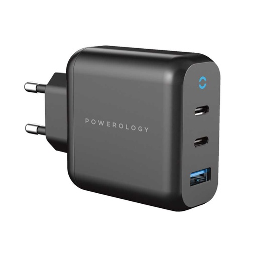 Powerology Triple Output GaN Charger with Quick USB-A PD Charge