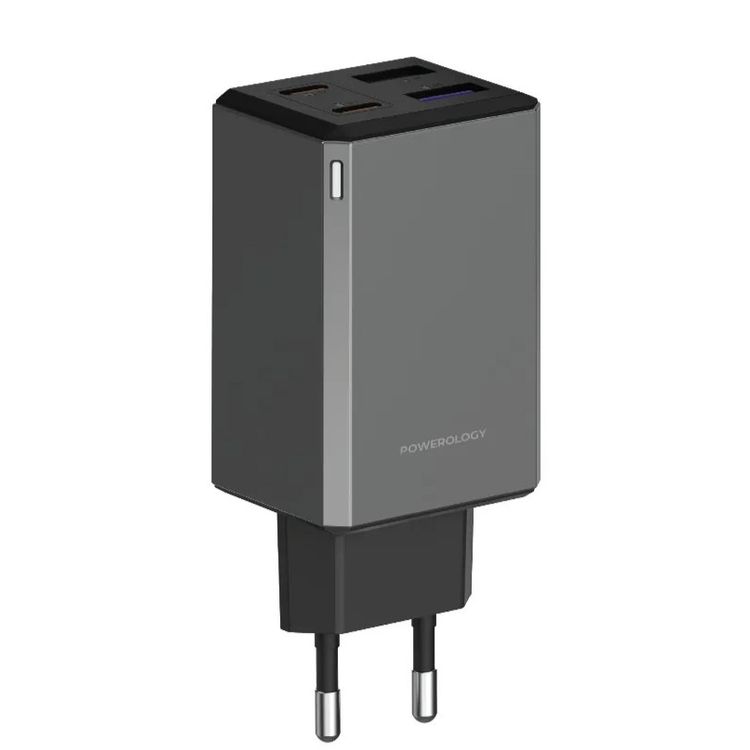 Powerology PD 65W GaN Multi-Port Travel Adapter - Gray