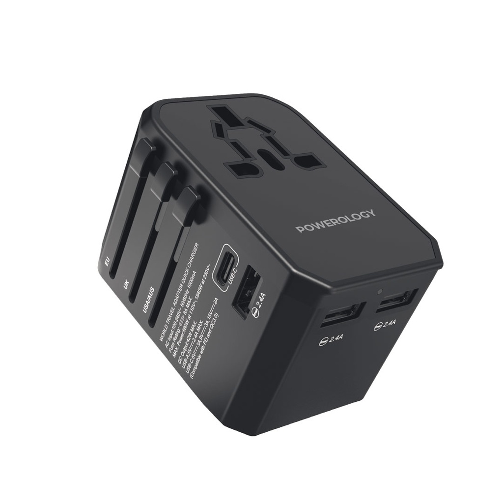 Powerology Universal Multi-Port Travel Charger - Black