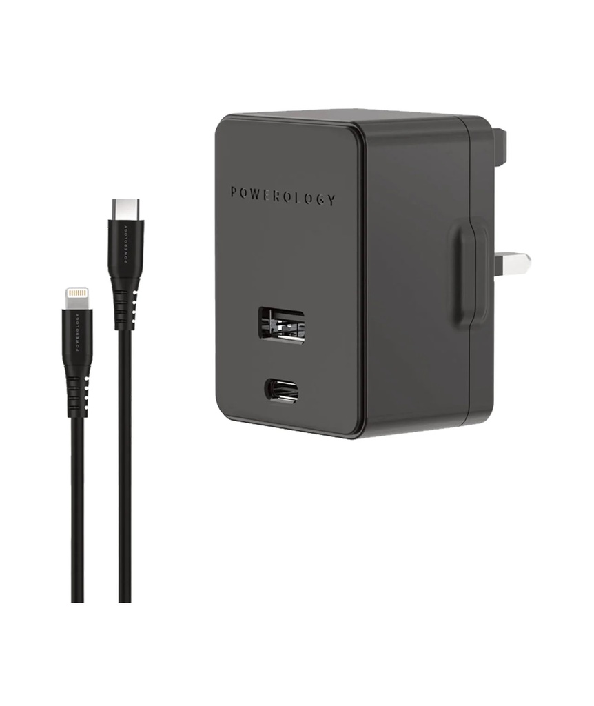 Powerology Ultra-Quick Wall Charger with 4ft / 1.2m USB-C to Lightning Cable