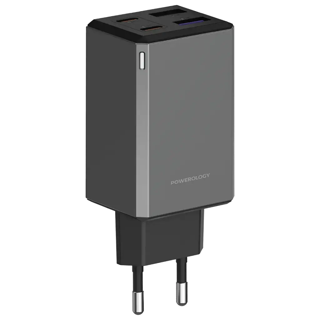 Powerology 65W GaN Multi-Port Travel Adapter - Grey