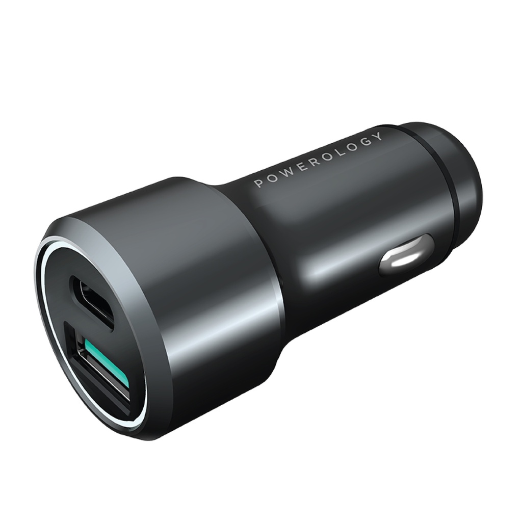 Powerology USB C Car Charger Dual Port Type C PD Fast Power Delivery and Quick Charge 3.0