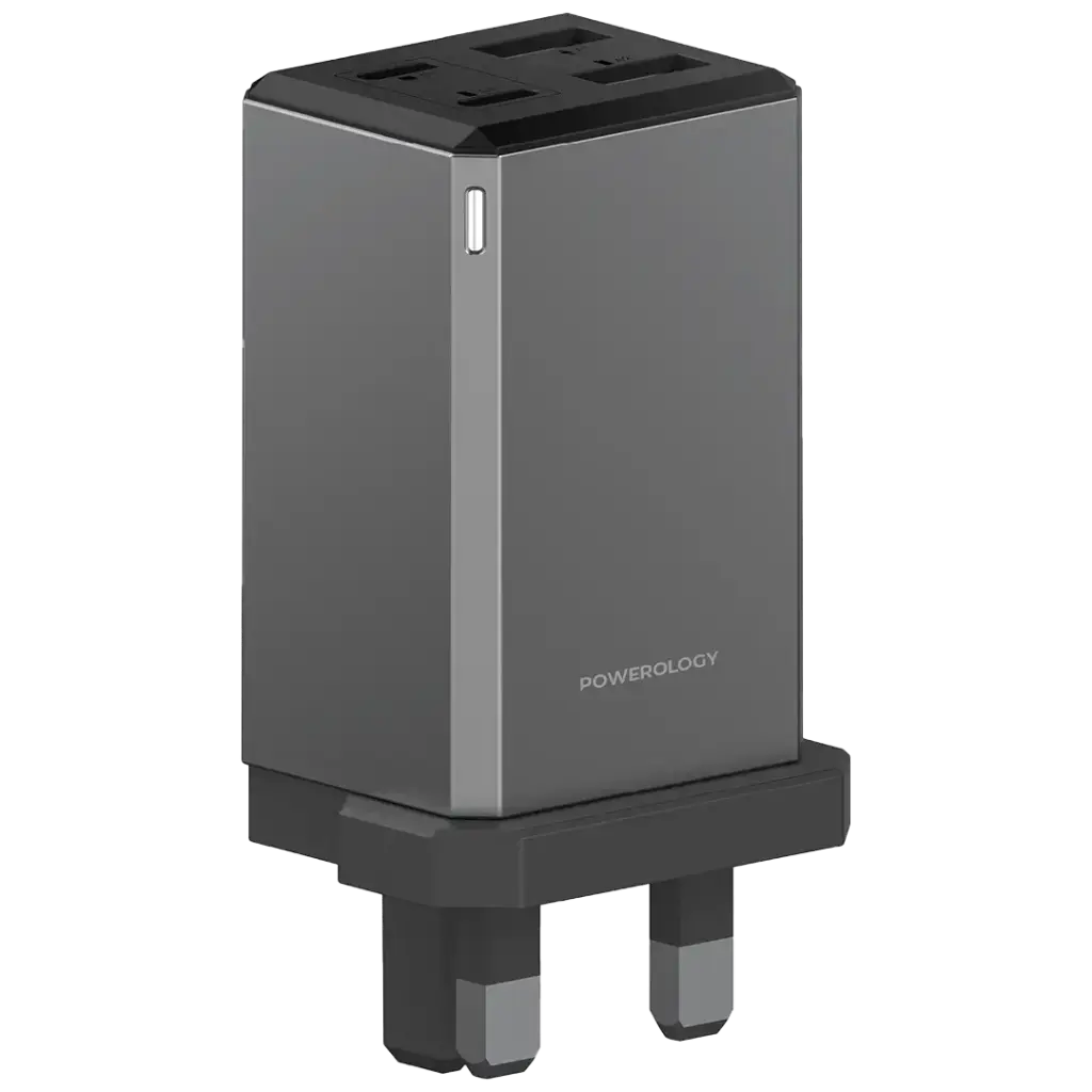 Powerology 65W GaN UK Plug Travel Adapter - Grey