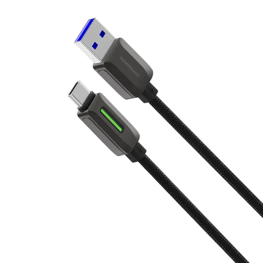 كابل باورولوجي 12W محبوك من USB-A إلى USB-C - أسود