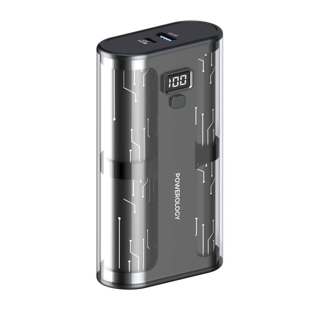 Powerology Crystalline Series Powerbank 20000mAh PD 65W - Transparent/Grey