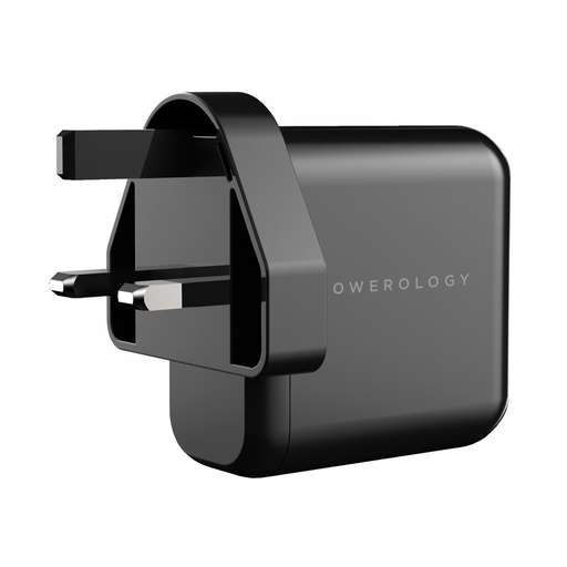 Powerology 3-Port 65W GaN Charger with PD UK - Black