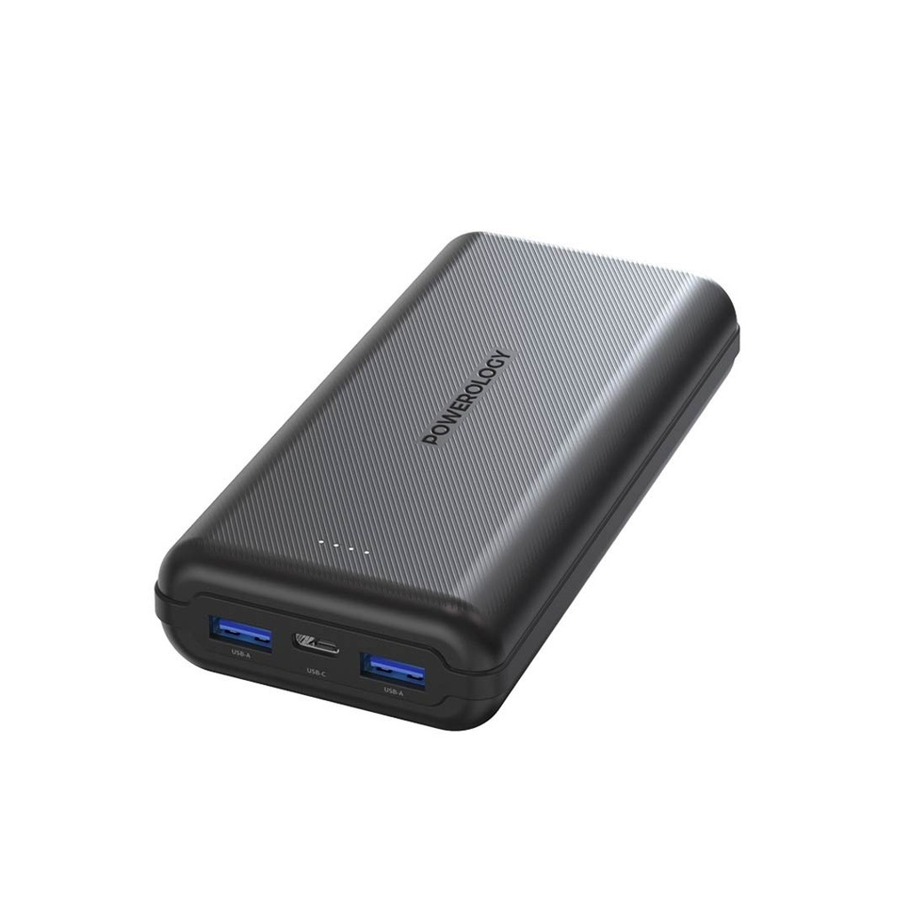 Powerology 20000 mAh PD20w QC 18W 2USB-A 1USB-C Port Fast Charging Power Bank - Black
