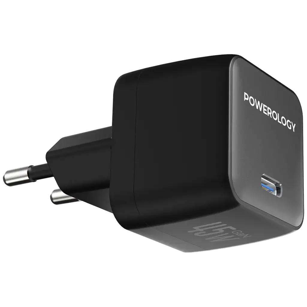 Powerology QX 45W Pocket-Sized GaN Adapter - Black
