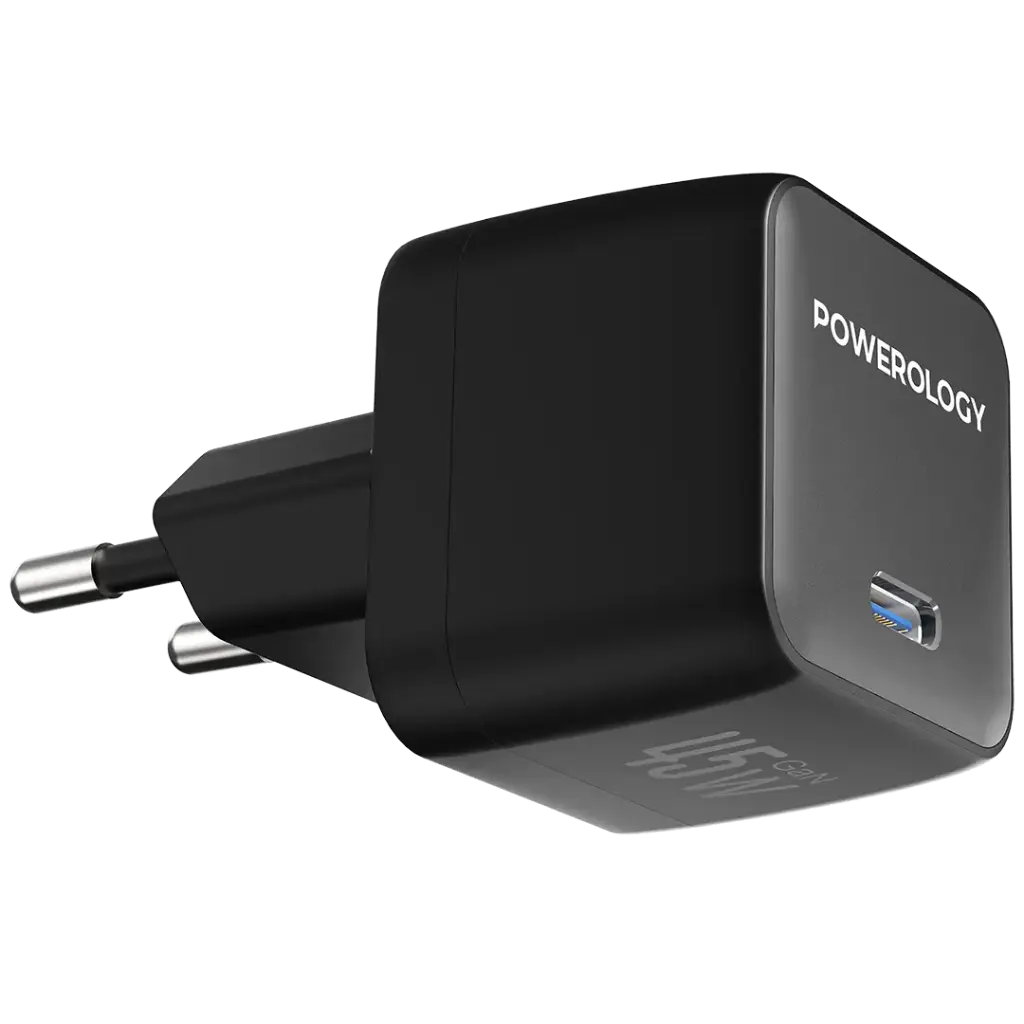 Powerology QX 45W Pocket-Sized GaN Adapter - Black