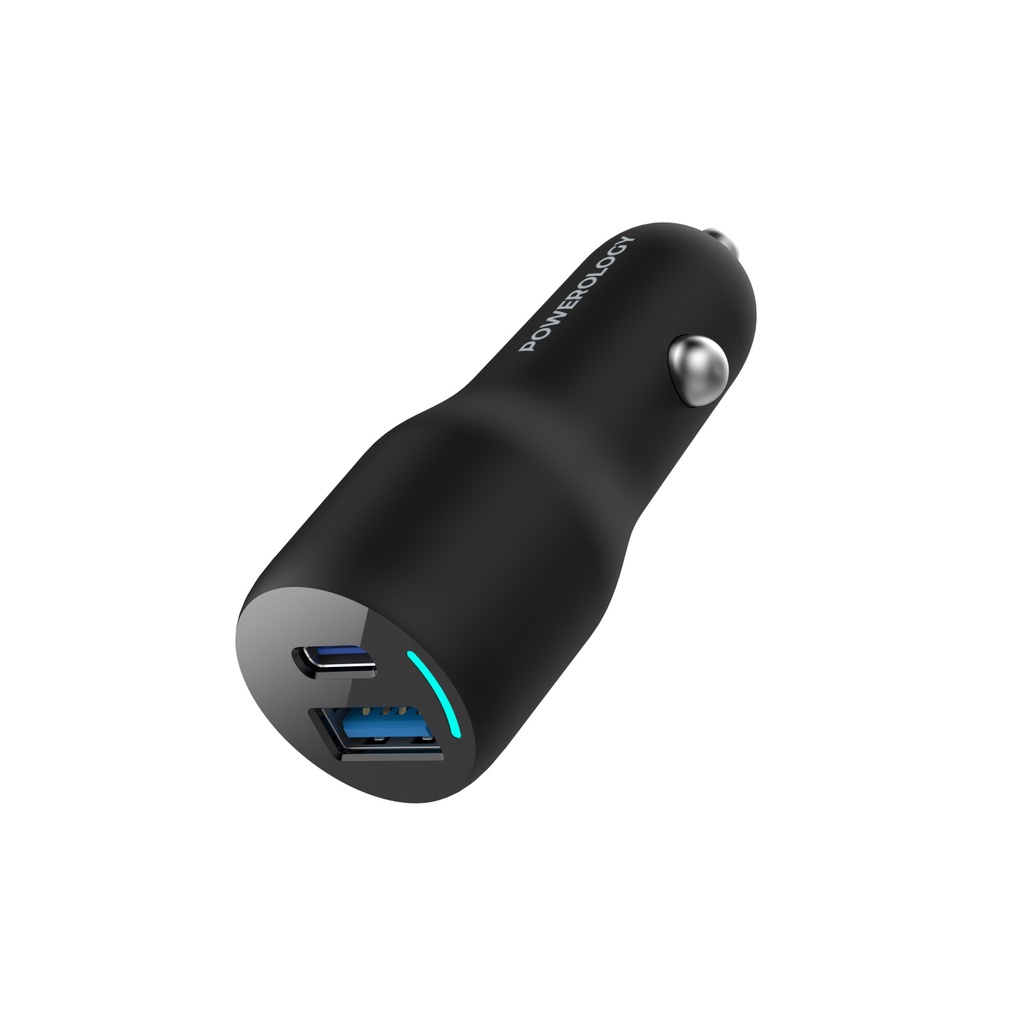 Powerology 35W PD + QC3.0 LED Dual Ports Car Charger -Black
