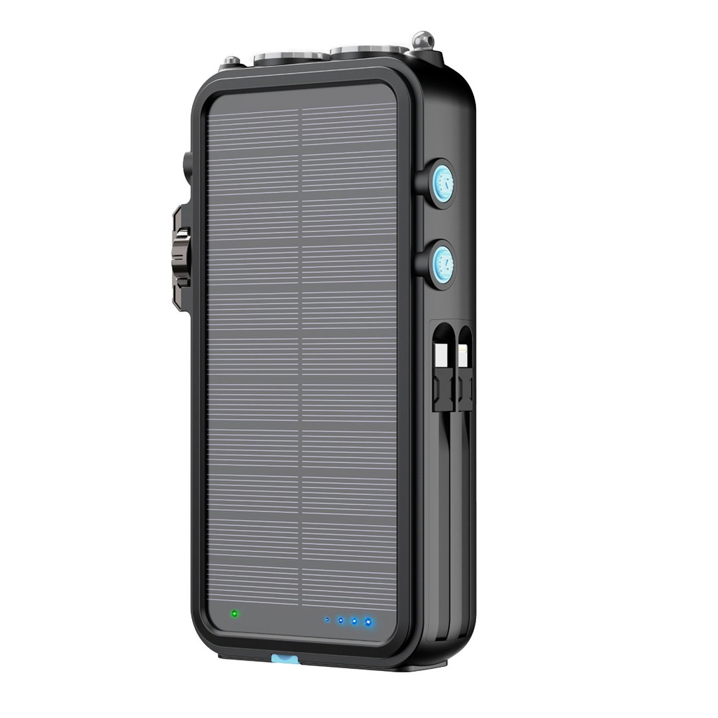 Powerology 16000mAh Solar Power Bank
 with FM Radio Speaker and Lights - Black