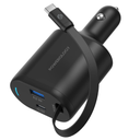 Powerology Type-C Retractable Car Charger 70W - Black