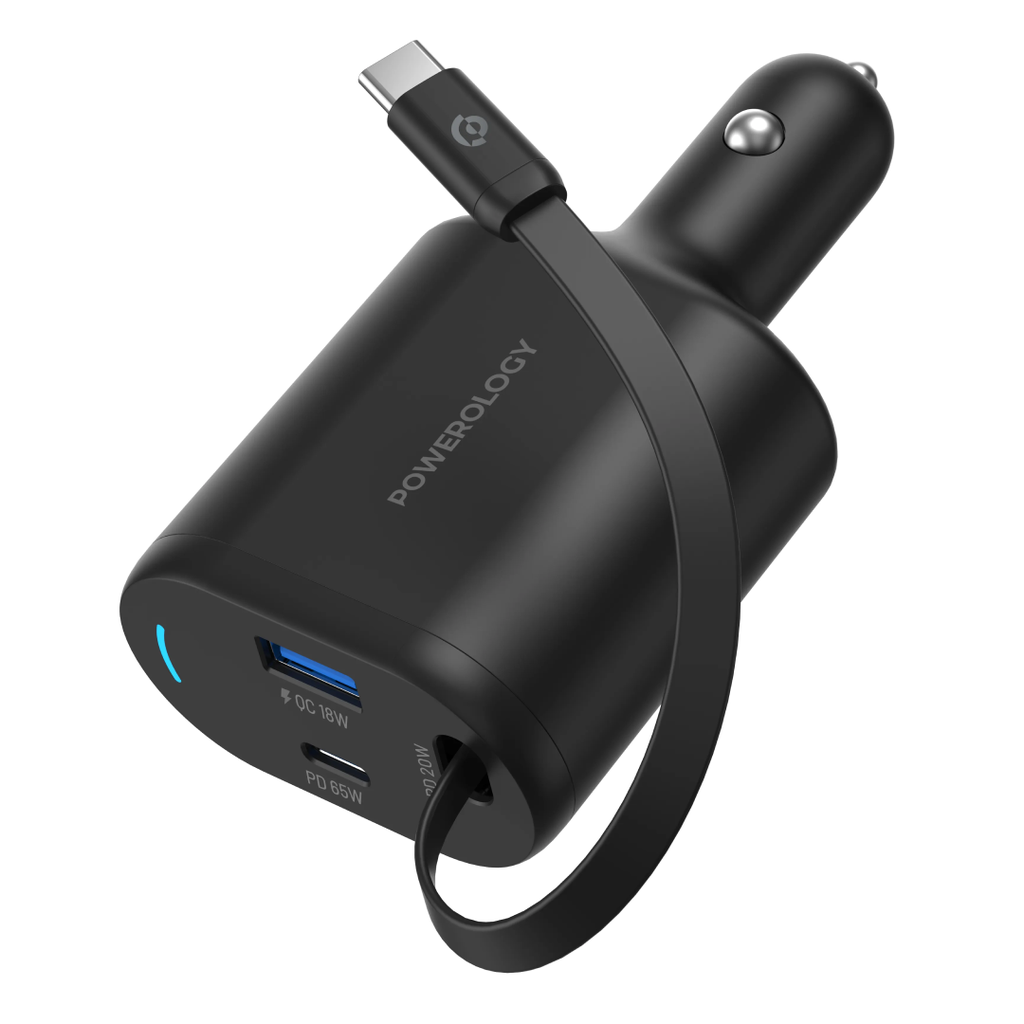 Powerology Type-C Retractable Car Charger 103W - Black