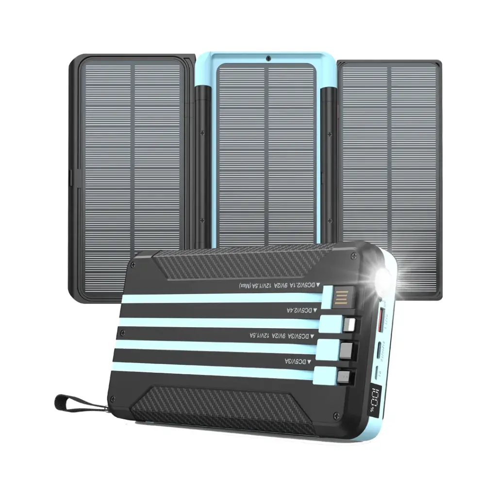 Powerology 16000mAh Solar Multi-Cable Power Bank - Black
