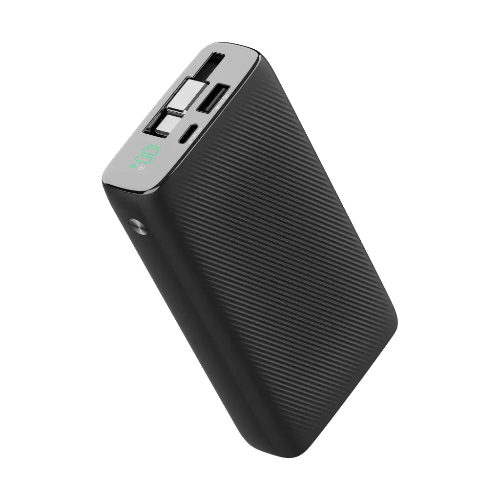 Powerology 20000mAh Retractable Cable Power Bank - Black