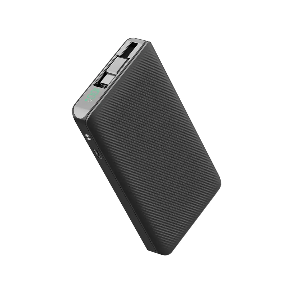 Powerology 10000mAh Retractable Cable Power Bank - Black