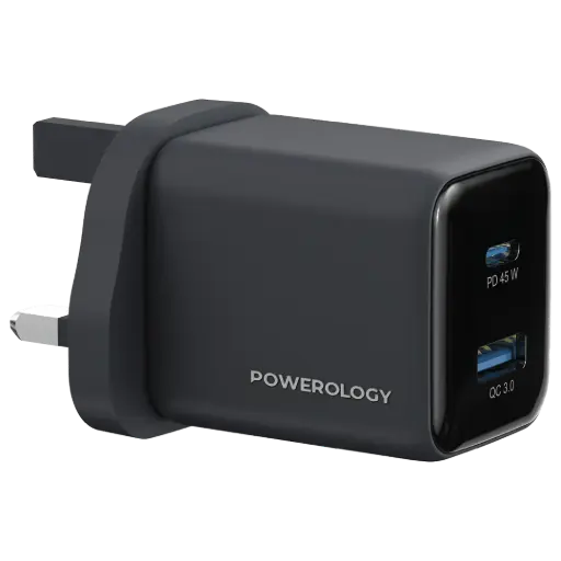 [PWP4845ABK] Powerology Volt-X 45W Dual-Port GaN Wall Charger - Black