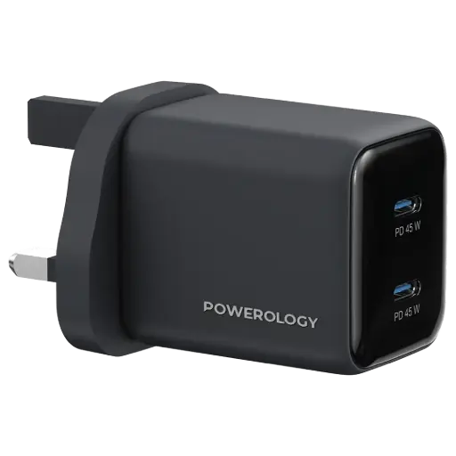 Powerology Volt-X 45W Dual-Port GaN Wall Charger - Black