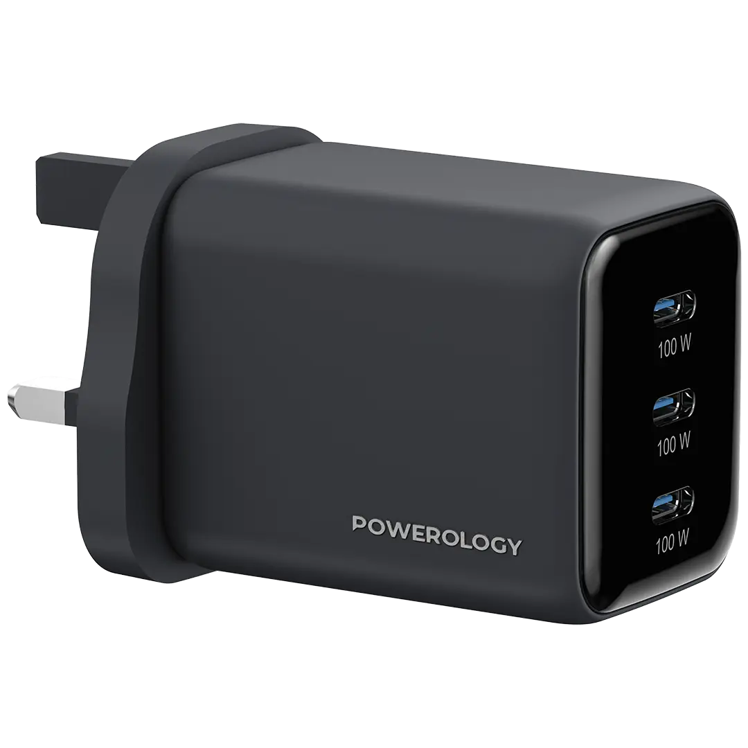 Powerology Volt-X 100W Multi-Port Gan Wall Charger - Black