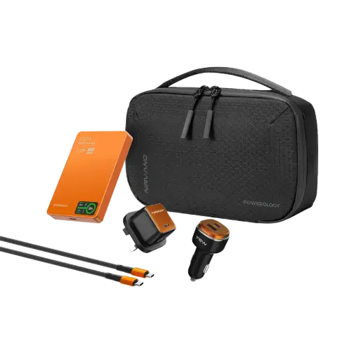 [PPBCHA121BKOG] Powerology Nirvano 5-In-1 Power Travel Kit - Black/Orange