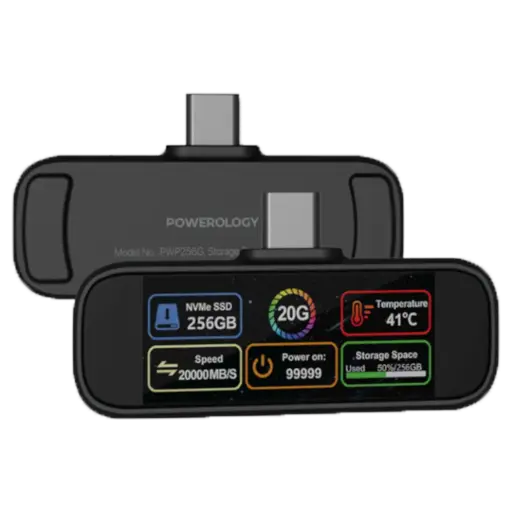 Powerology Vaultx 256Gb , 512Gb & 1Tb Mini Portable SSD Drive - Black