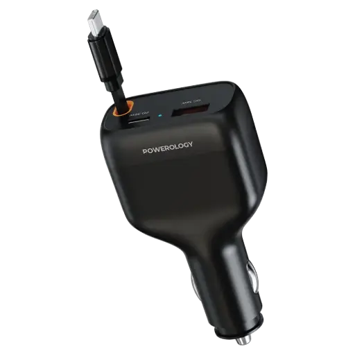 [PCCSR027BK] شاحن سيارة باورولوجي سايبر 81 واط مع كابل USB-C قابل للسحب – أسود