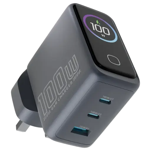 [PWCUQC070GY] شاحن حائطي Powerology Voltflow 100W AVS GaN - رمادي