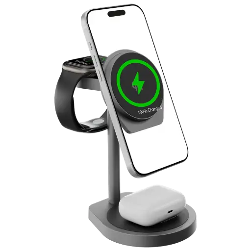 [PWQM046GY] Powerology Eifel 3-In-1 Wireless Charger - Gray