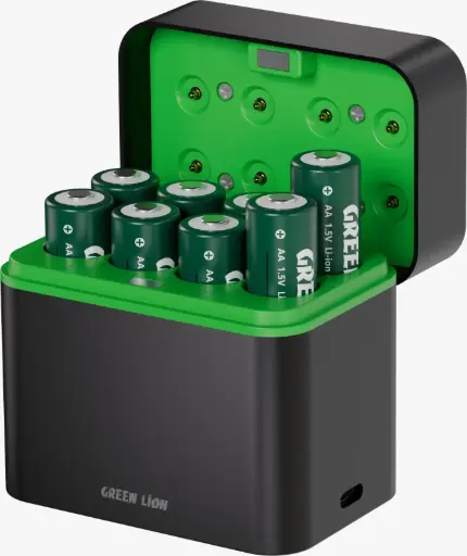 [GNRBAA8PCBK] Green Lion RECHARGEABLE 8*AA Battery Dock USB-C