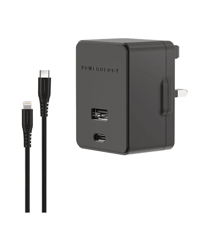 [PPDUKLBK] Powerology Ultra-Quick Wall Charger with 4ft / 1.2m USB-C to Lightning Cable