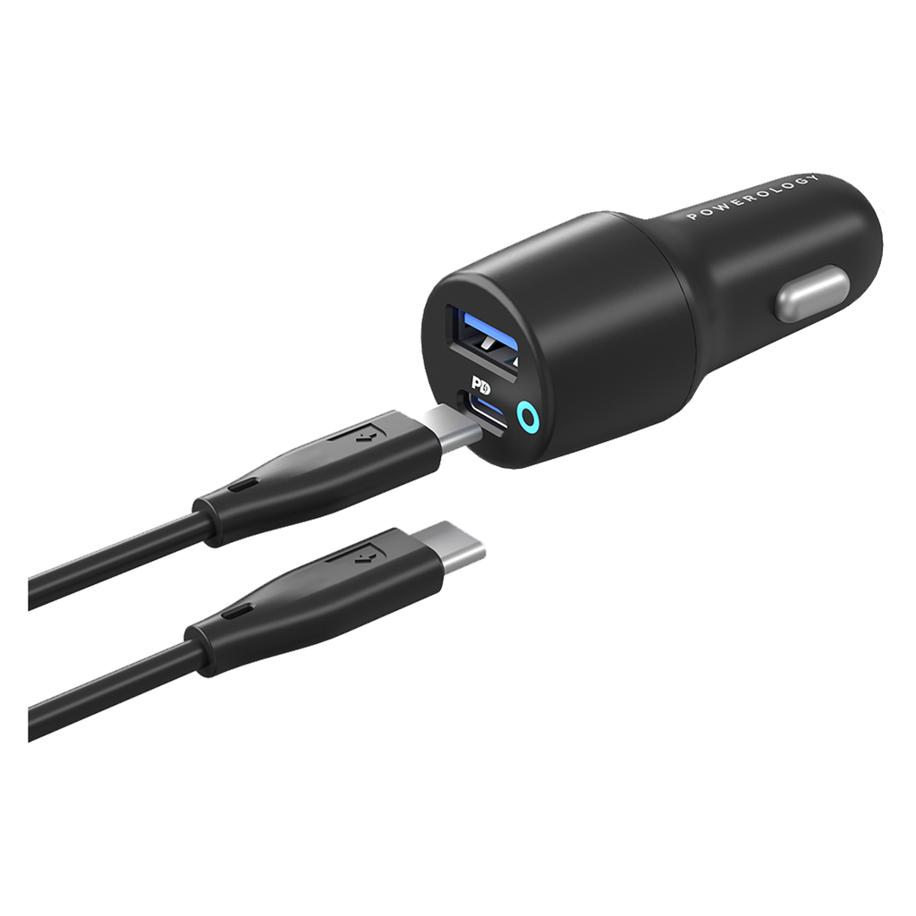 Powerology Dual Port LED Car Charger PD 20W+QC 18W Powerology