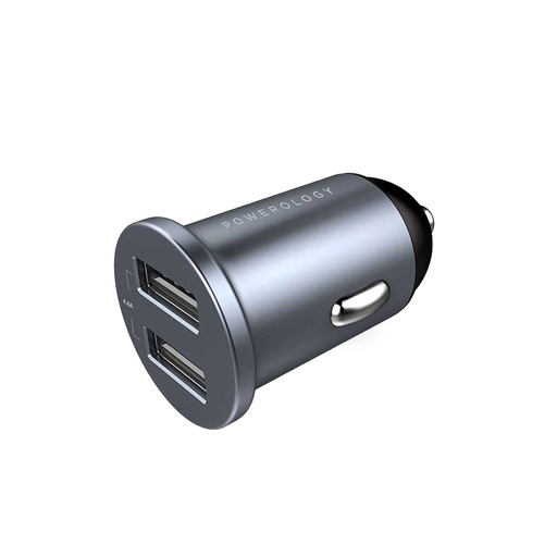 [PCCSR001-GY] Powerology Dual USB-A Port Mini Car Charger for Two Devices Simultaneously, Quick Charging