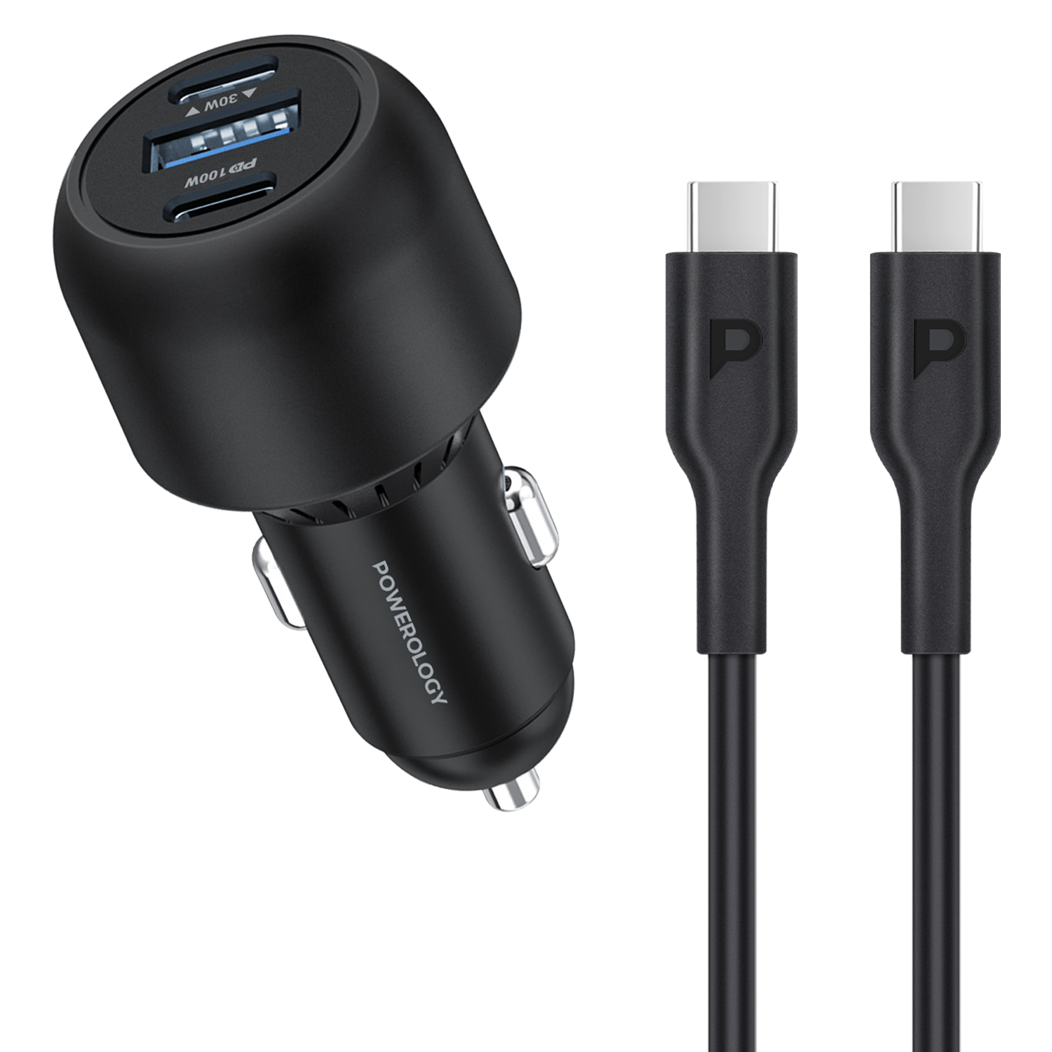 Powerology Ultra-Quick Car Charger 130W with 0.9m/3ft Type-C to Type-C