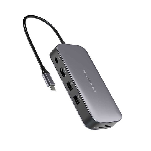 [PWSDHB256] Powerology 256 GB USB-C Hub & SSD Drive All-in-one Connectivity & Storage PD 100W - Gray