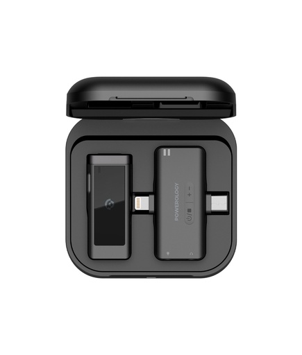 [PWMICBK] Powerology MFI Dual Connector Wireless Lavalier Microphone x1 Mic 1000mAh - Black