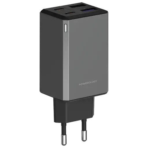 [PWCUQC064GR] Powerology 65W GaN Multi-Port Travel Adapter - Grey