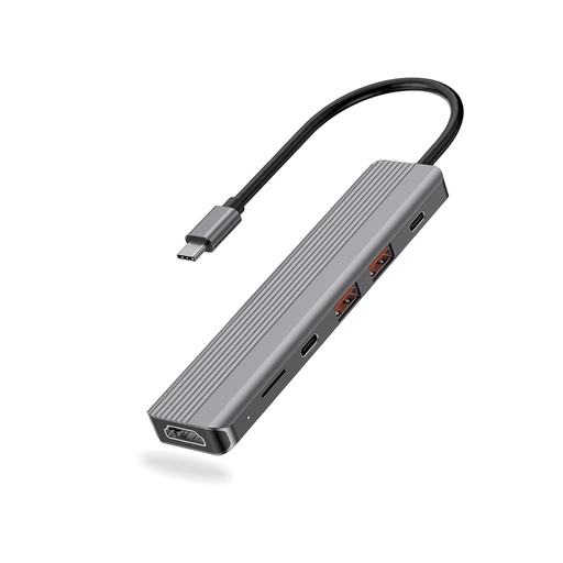 [P61HBCGY] Powerology 6-in-1 Slim 4K HDMI USB-C Hub